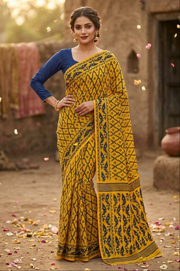 Neel Komol ( নীল কমল )Bengal Jamdani Saree (Yellow)