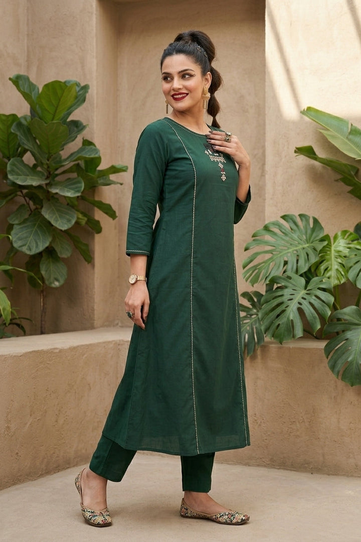 Minty Fresh Cotton Kurti Set (Green)