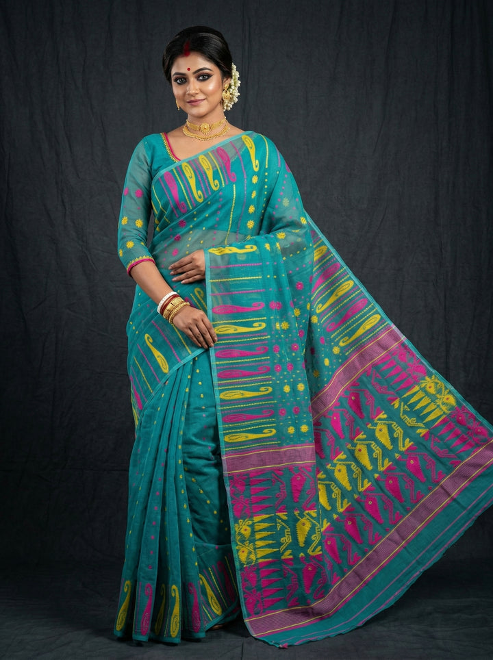 Moner Alo-Bengal Jamdani Saree (Pink Yellow Border)