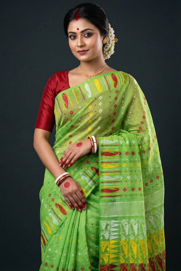 Moner Alo-Bengal Jamdani Saree (Green)