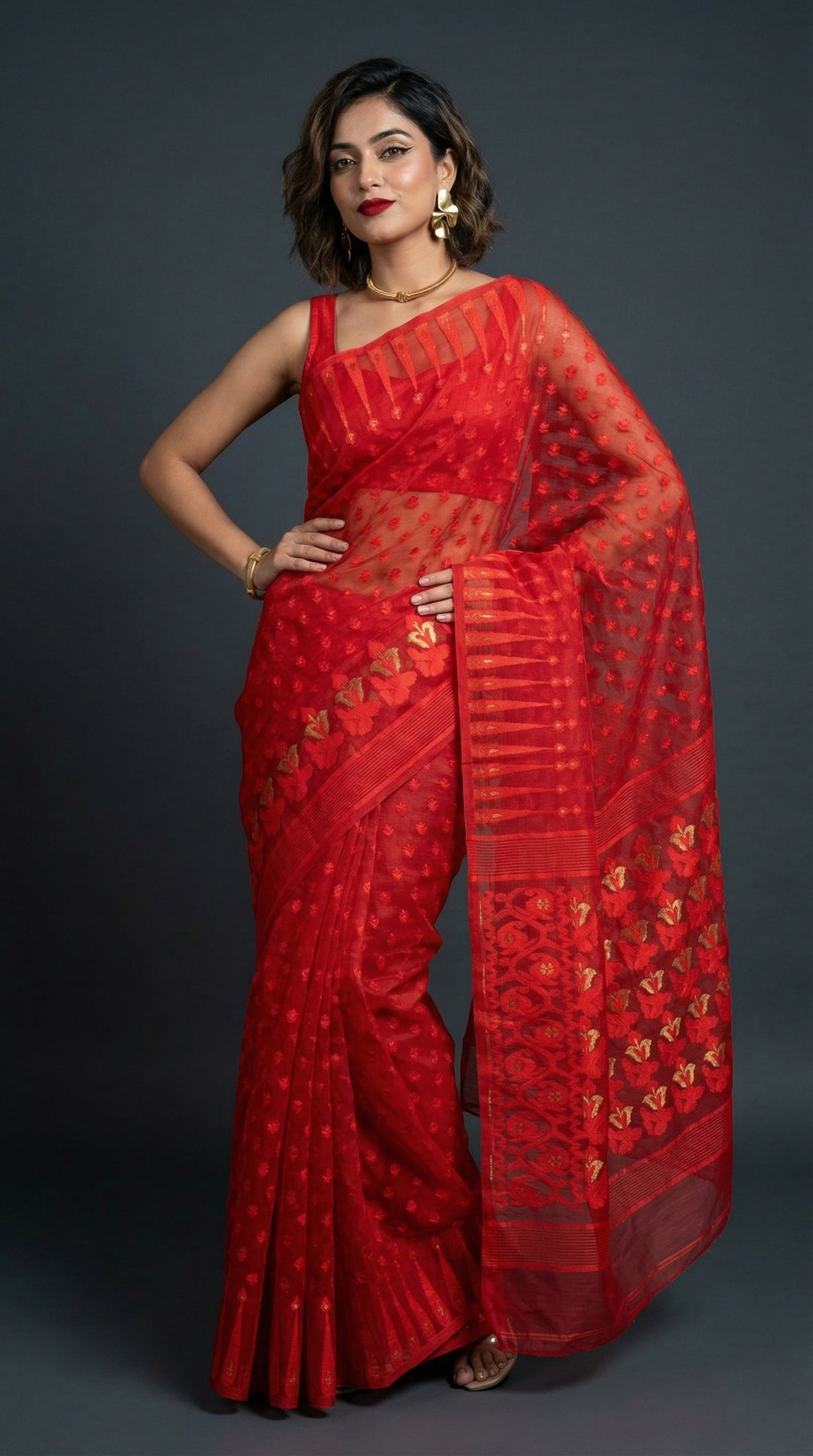 Moner Alo-Bengal Jamdani Saree (Red)