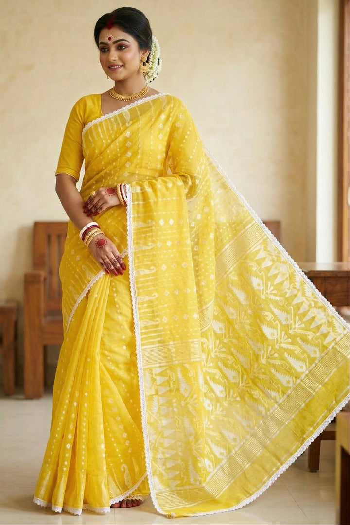 Binodini Bengal Jamdani Saree(Yellow)