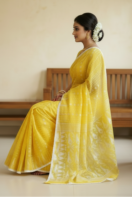 Binodini Bengal Jamdani Saree(Yellow)