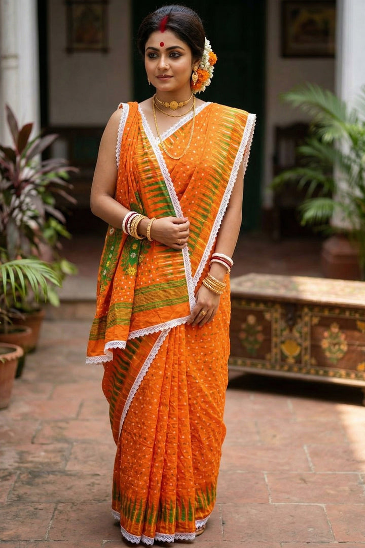 Binodini Bengal Jamdani Saree(Orange)