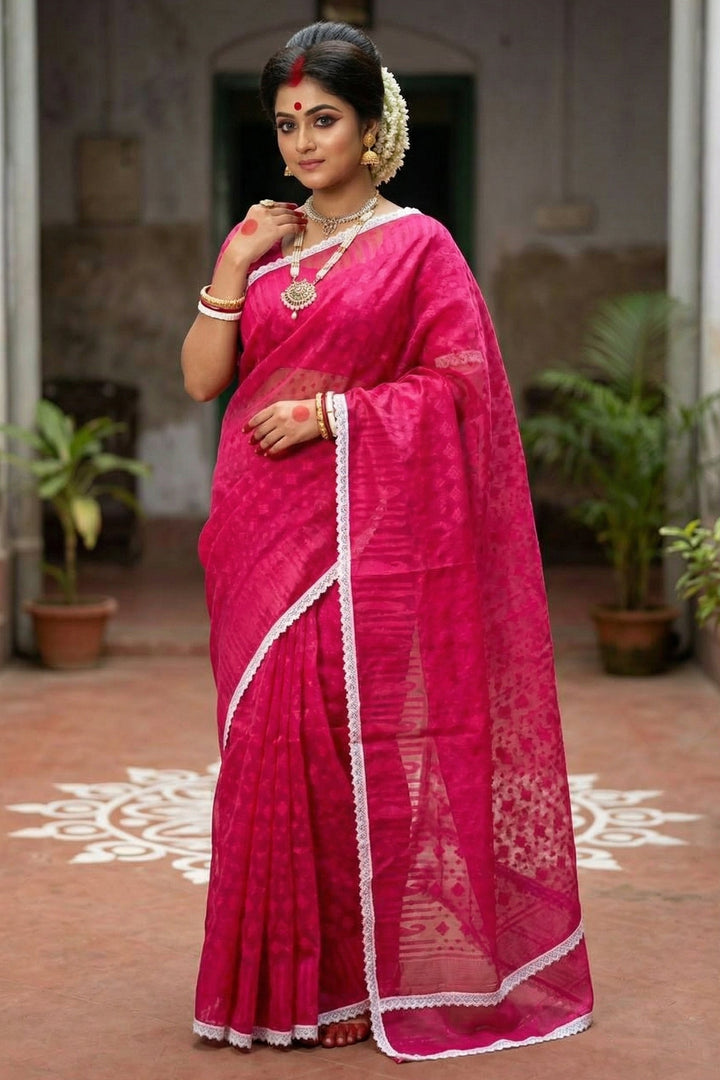 Binodini Bengal Jamdani Saree(Pink)