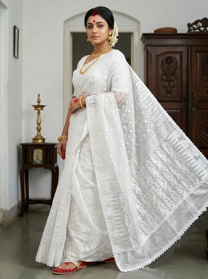 Binodini Bengal Jamdani Saree(White)