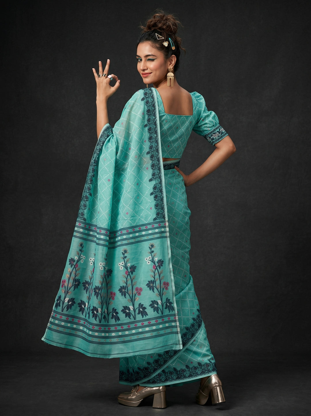 Swapner Rajkumari-Jamdani Saree(Sky)