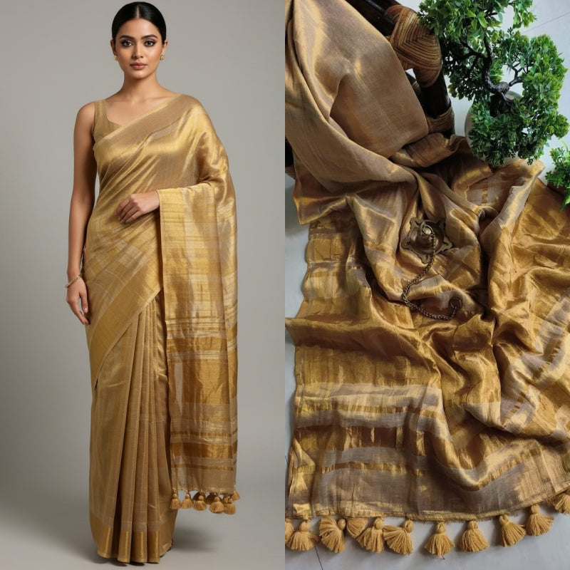 On The Point Tissue Linen Saree