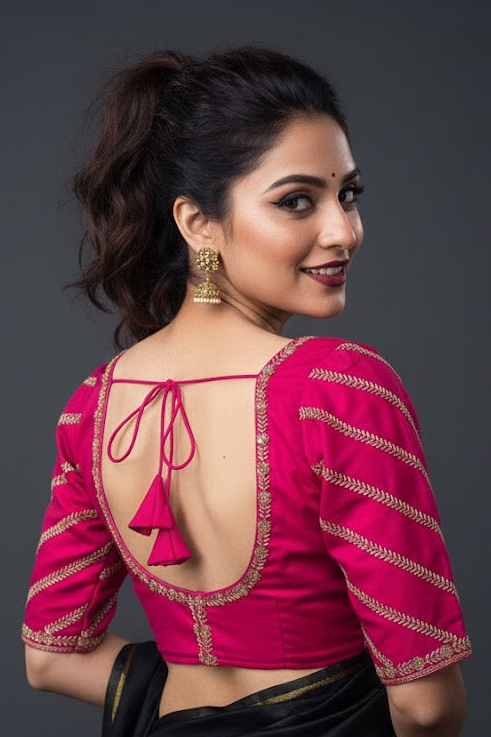 Partywear Pink Vichitra Silk Blouse