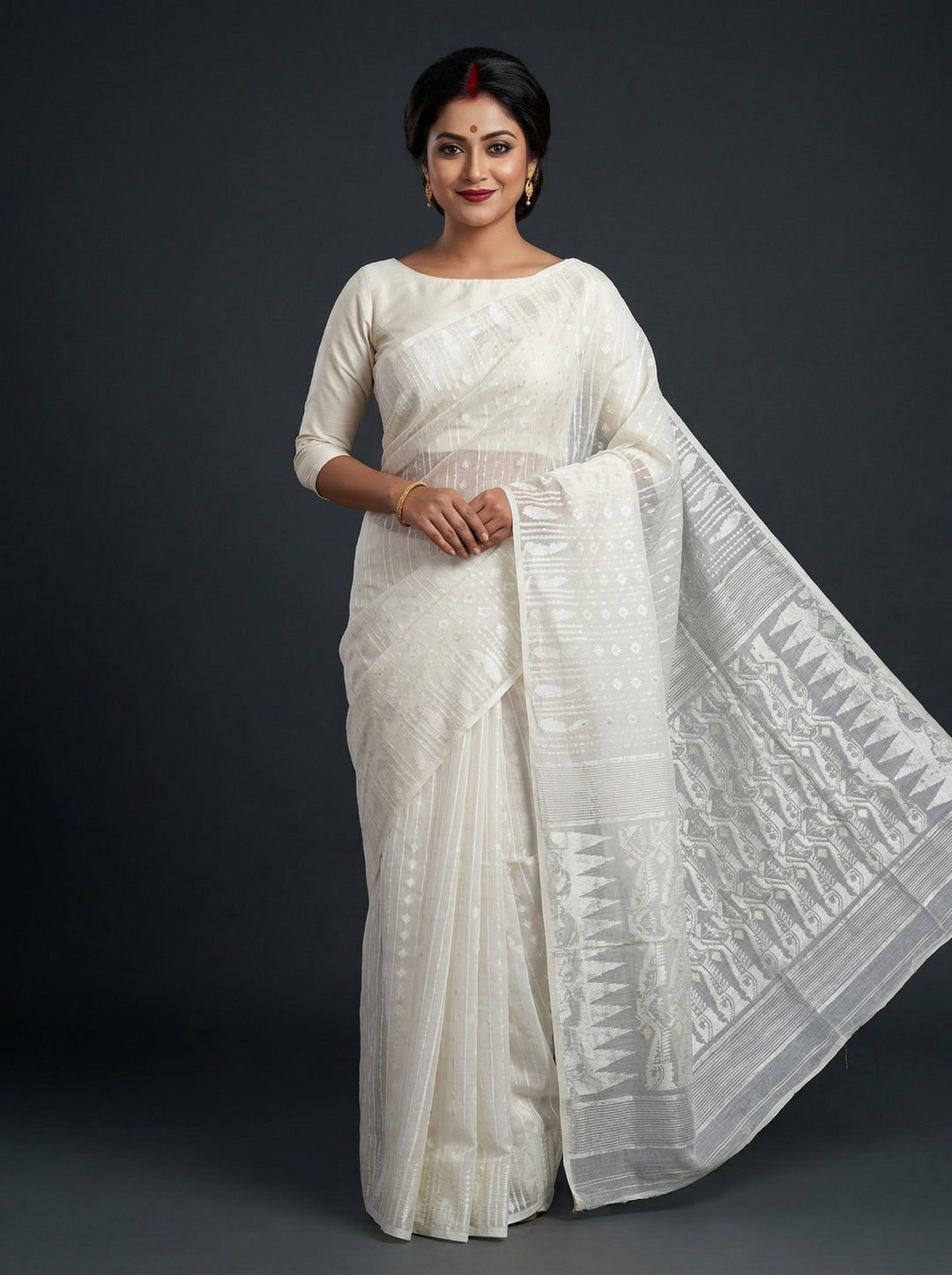Moner Alo-Bengal Jamdani Saree (White)