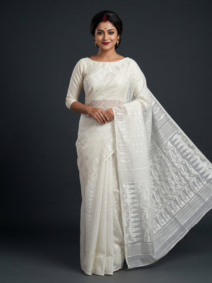 Moner Alo-Bengal Jamdani Saree (White)