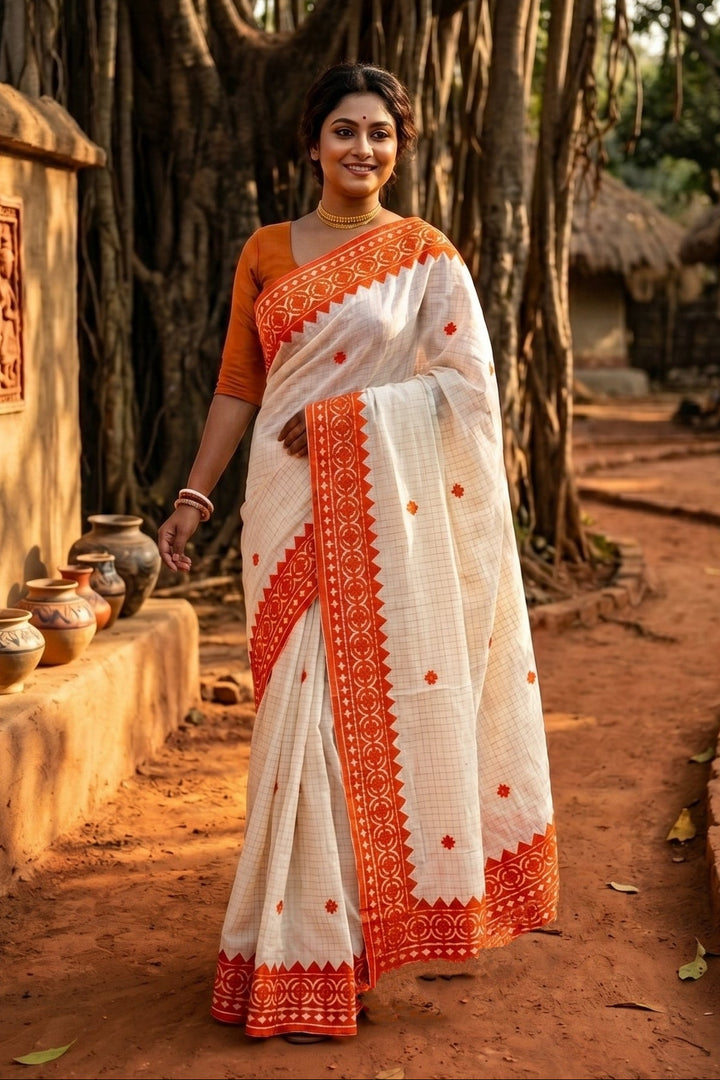 Saptaparni Cotton Kota Applique Saree