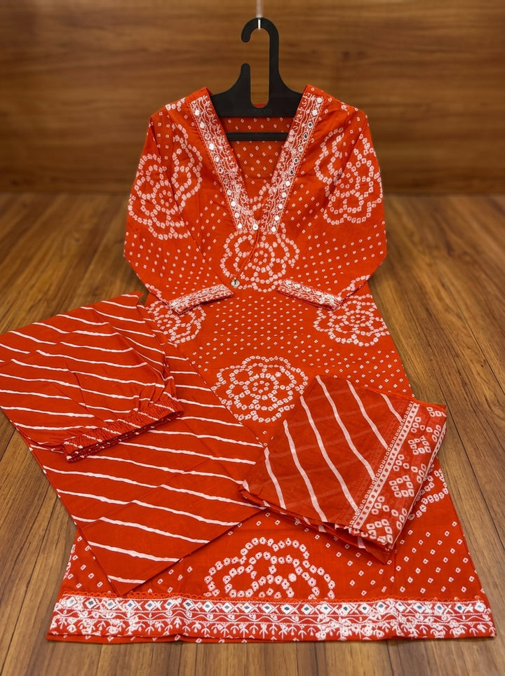 Autumn Spice Bandhani Cotton Kurti Set