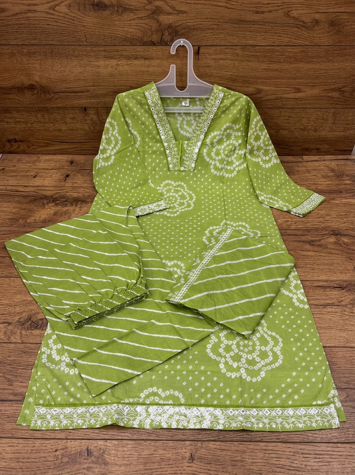 Fresh Fern Elegance Cotton Kurti Set