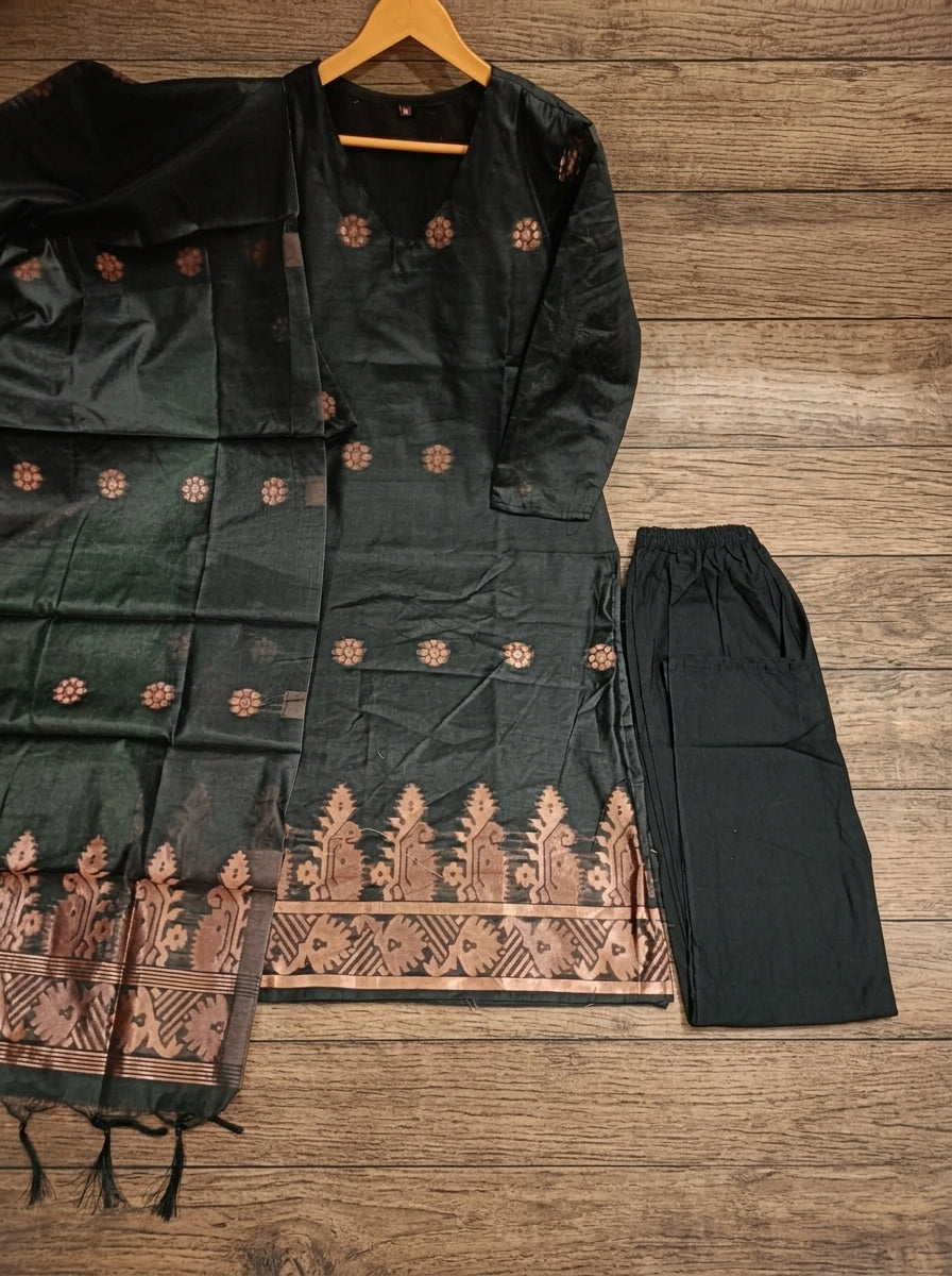 Gilded Charcoal Cotton Kurti Set