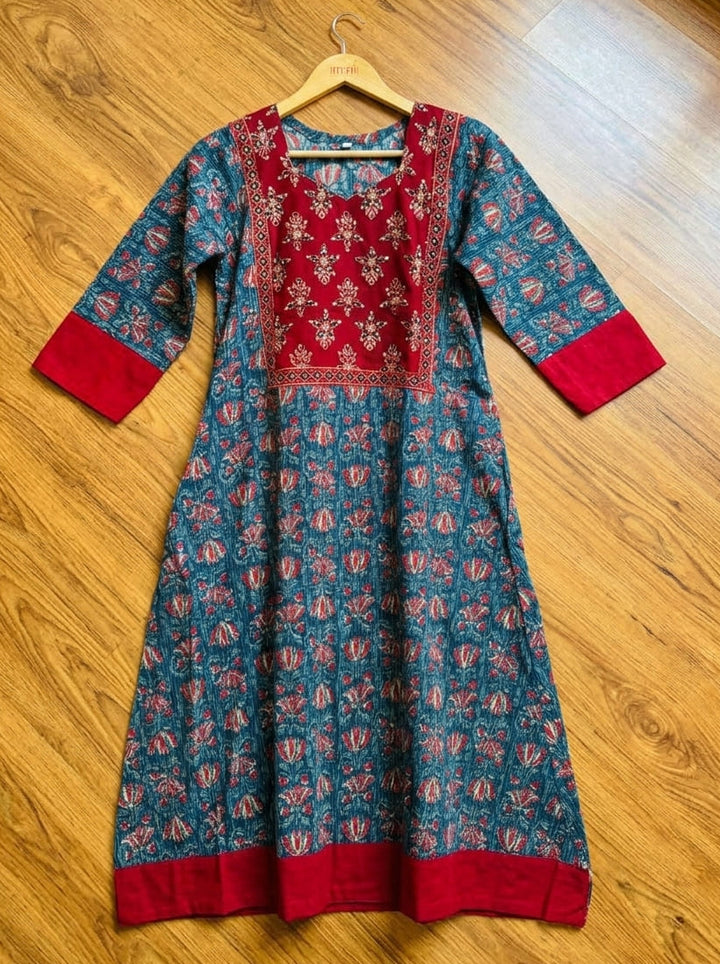 Vibrant Vine Cotton Midi Dress