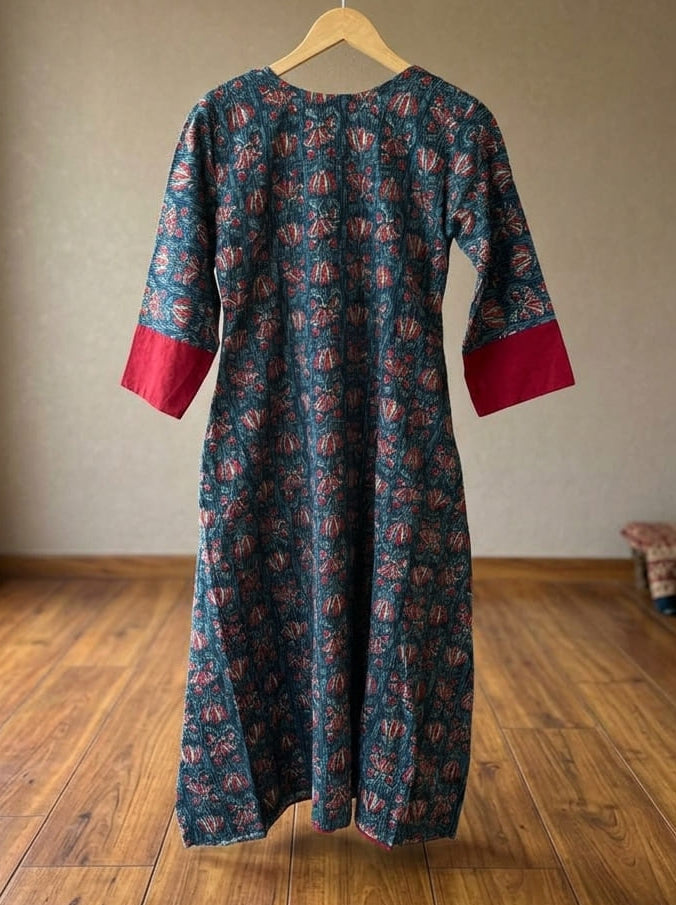 Vibrant Vine Cotton Midi Dress