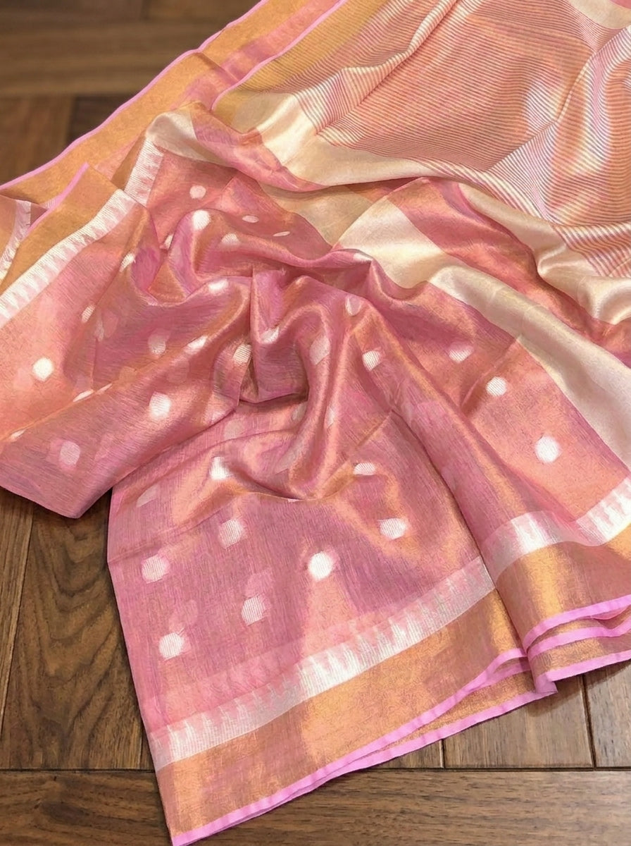 Pearl Weave Tissue Linen Saree (Pink)