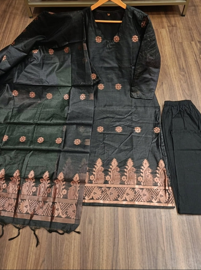 Gilded Charcoal Cotton Kurti Set