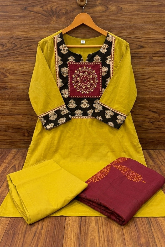 Saffron Symphony Cotton Kurti Set