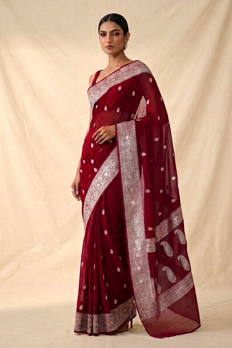 The Silver Heirloom – Khaddi Chiffon Banarasi Saree