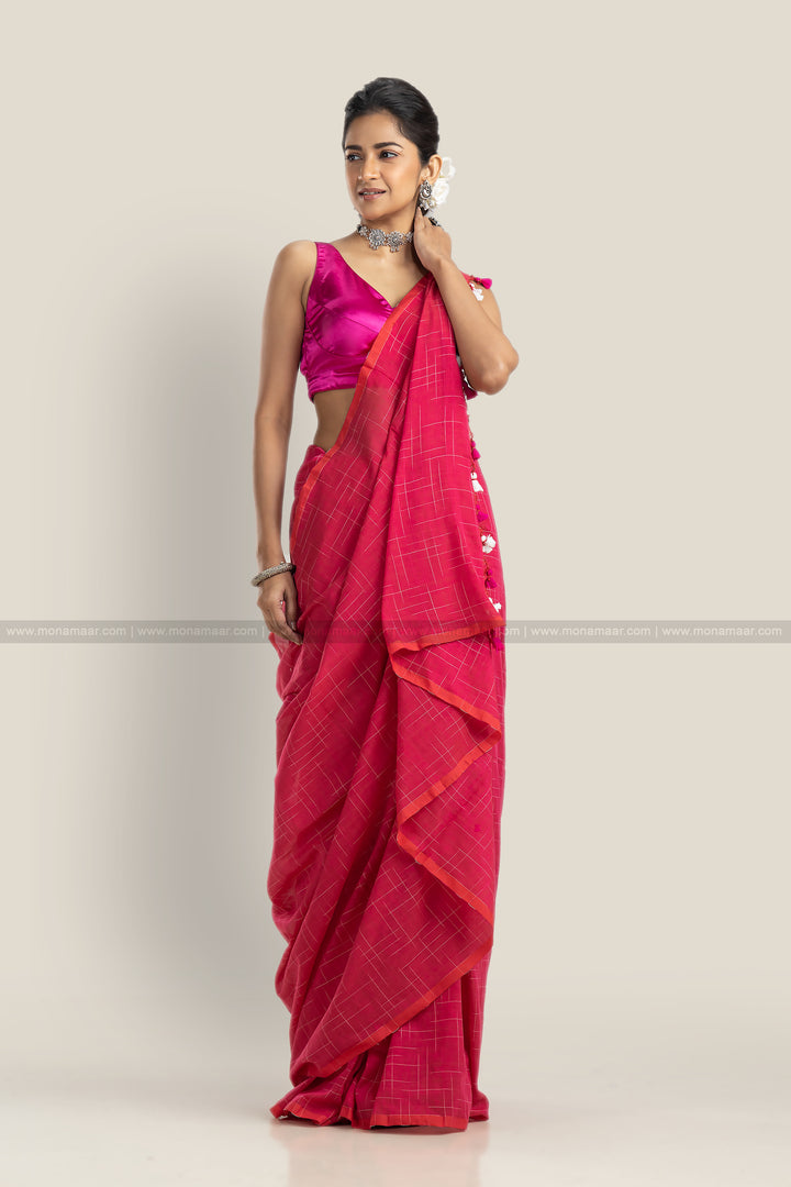 Luxurious Pink Bengal Khadi Saree