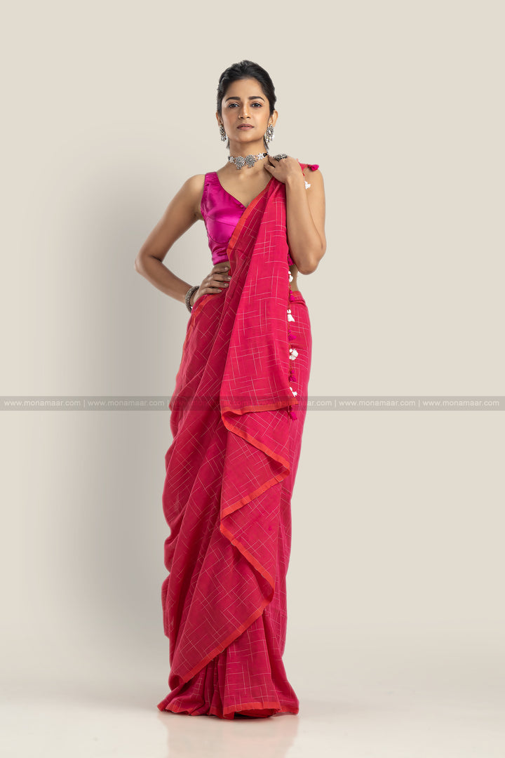 Luxurious Pink Bengal Khadi Saree