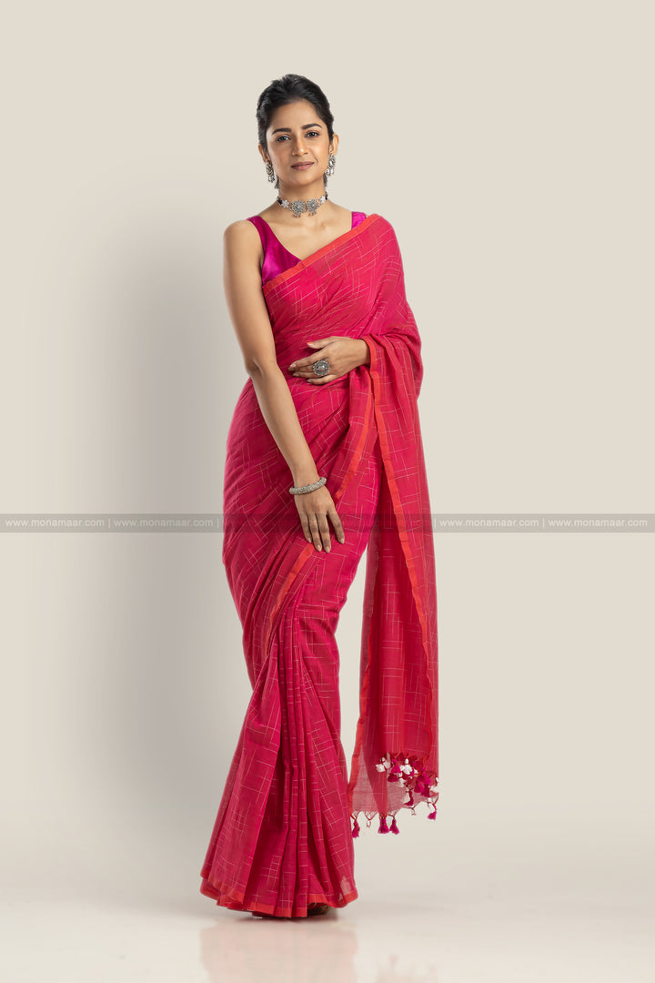 Luxurious Pink Bengal Khadi Saree