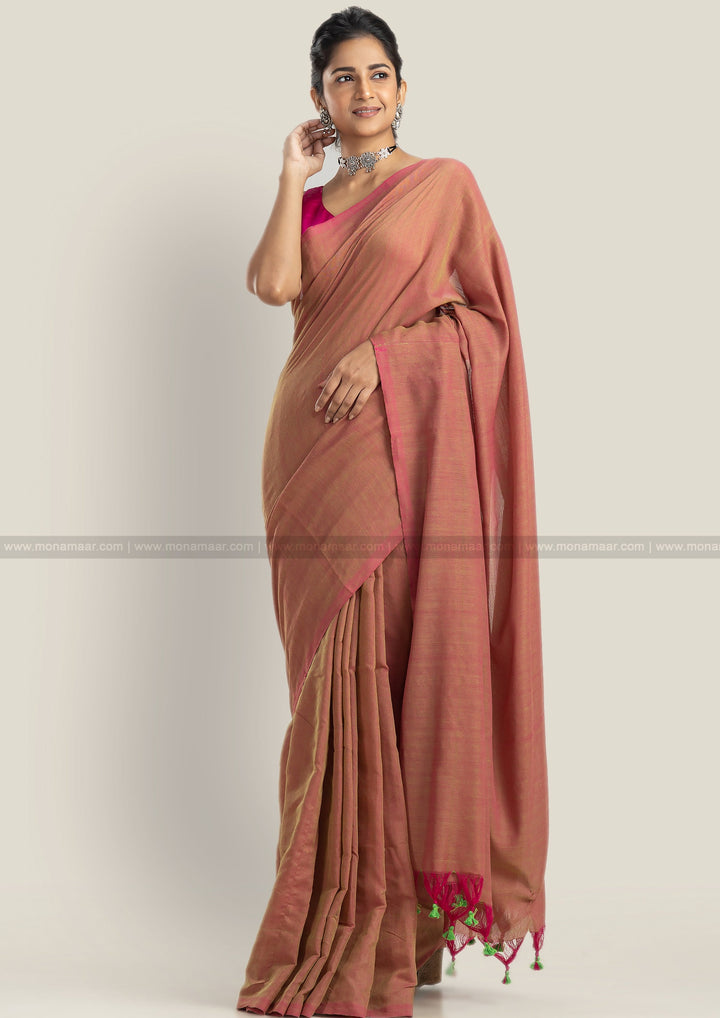 Bengal Khadi Saree Peach Pink