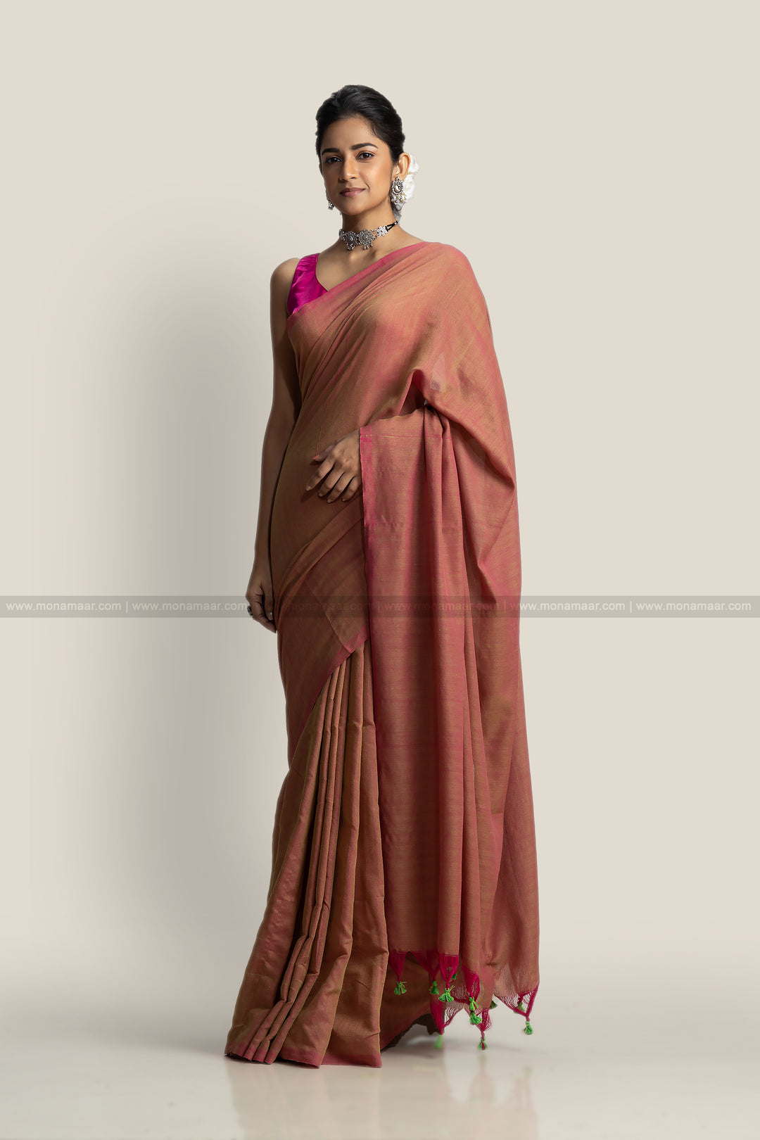 Bengal Khadi Saree Peach Pink