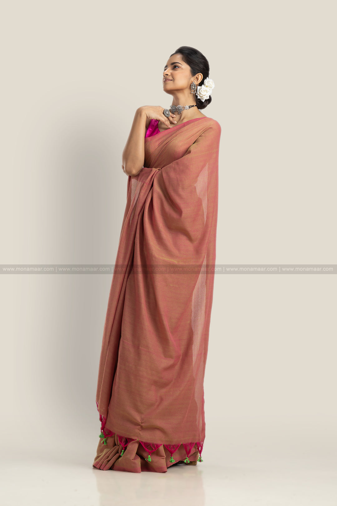 Bengal Khadi Saree Peach Pink