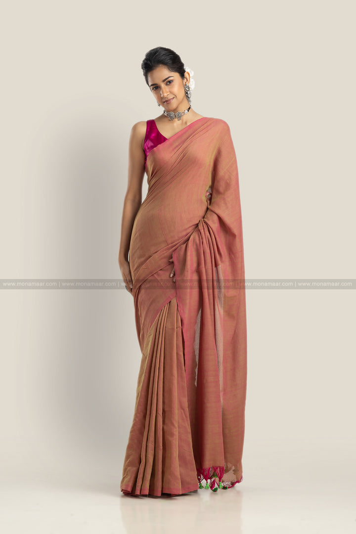 Bengal Khadi Saree Peach Pink