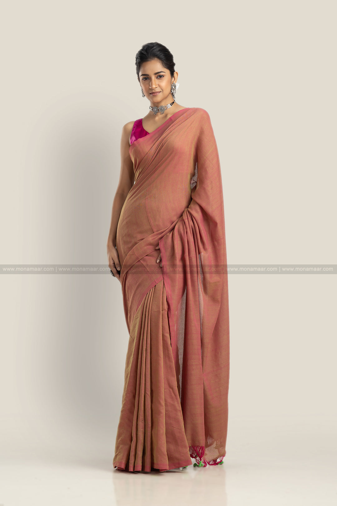 Bengal Khadi Saree Peach Pink