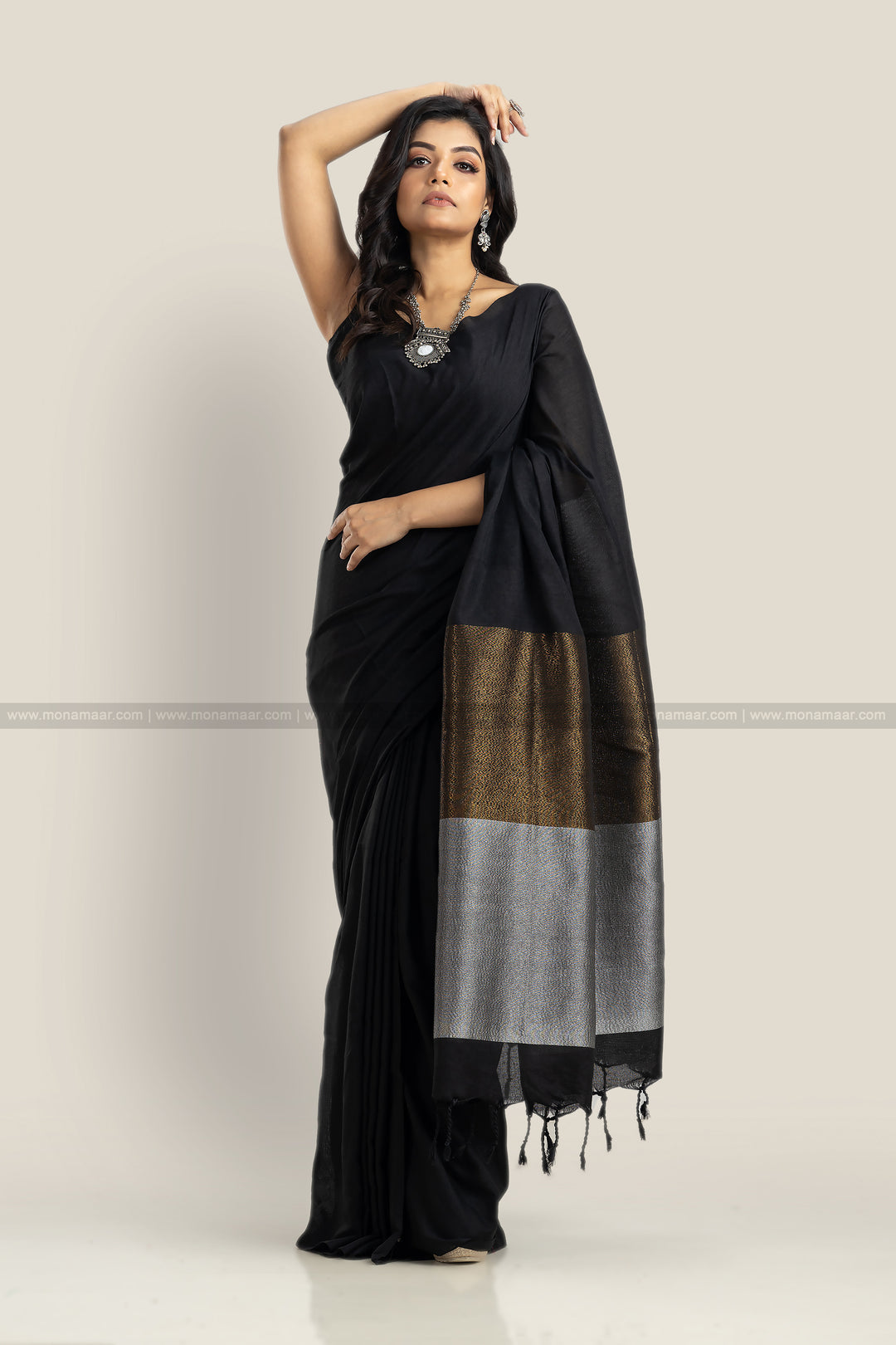 Mysterious Black Bengal Khadi Saree