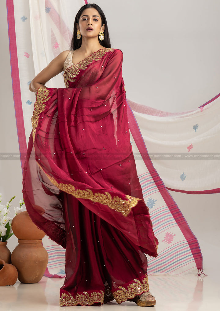 Burgundy Designer Saree