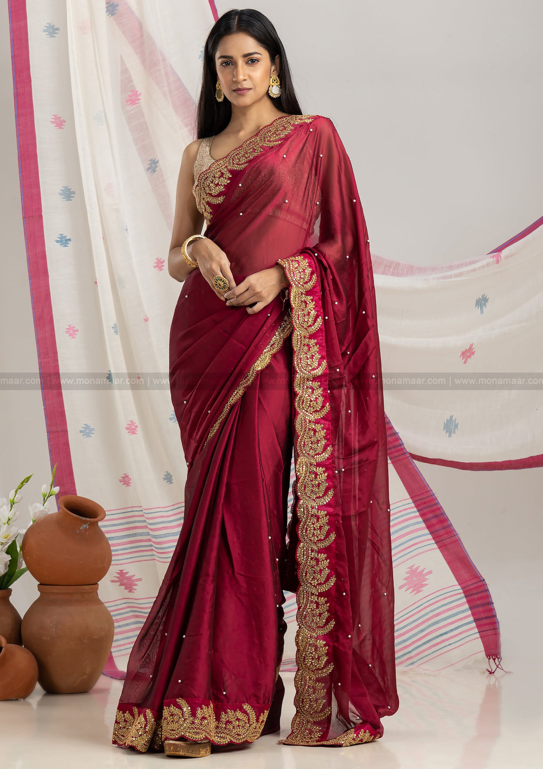 Burgundy Designer Saree