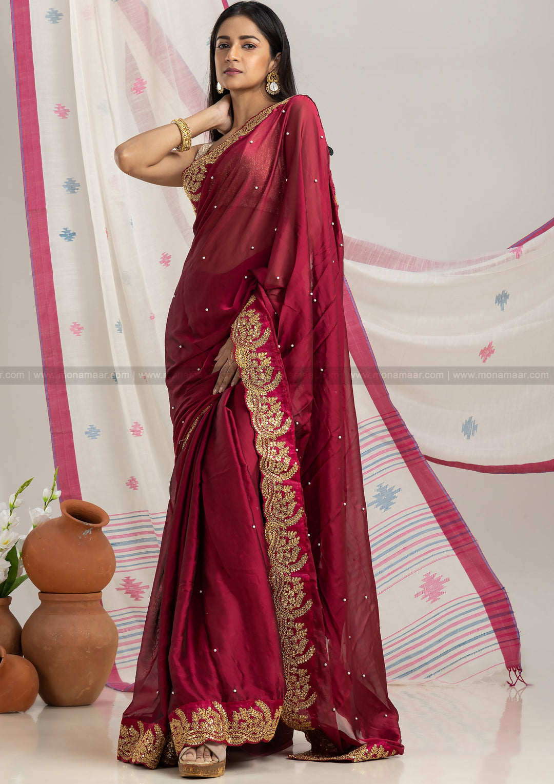 Burgundy Designer Saree