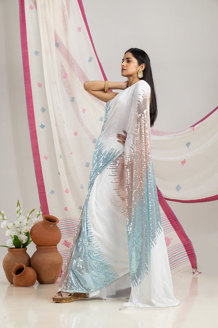 Dazzling White Sequin Saree