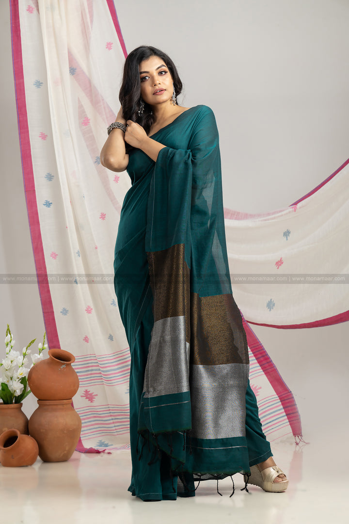 Evergreen Bengal Khadi Cotton Saree