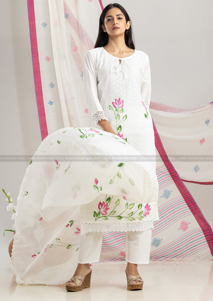 Chikankari Schiffli Kurti Set