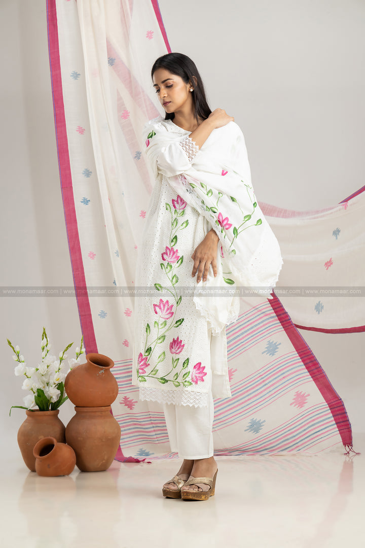 Chikankari Schiffli Kurti Set