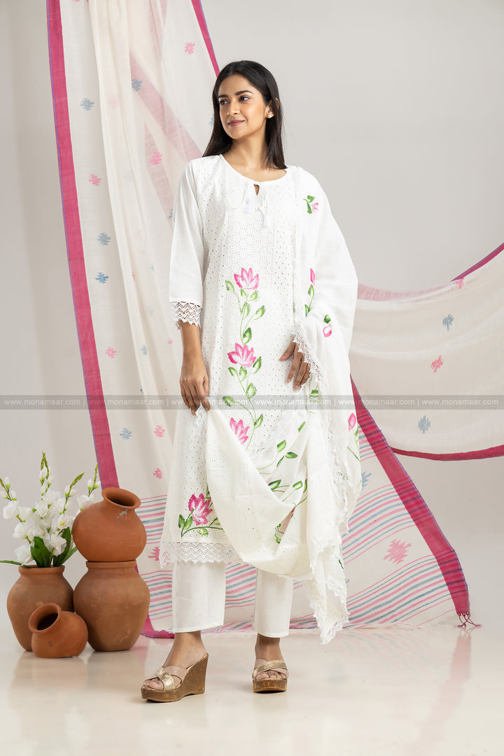 Chikankari Schiffli Kurti Set