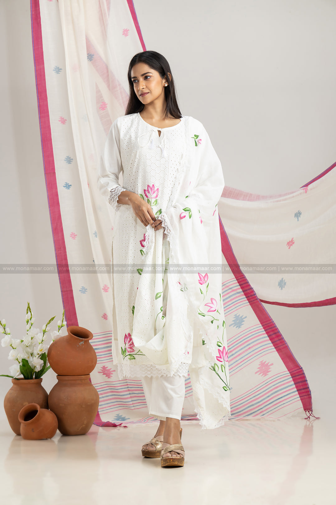 Chikankari Schiffli Kurti Set