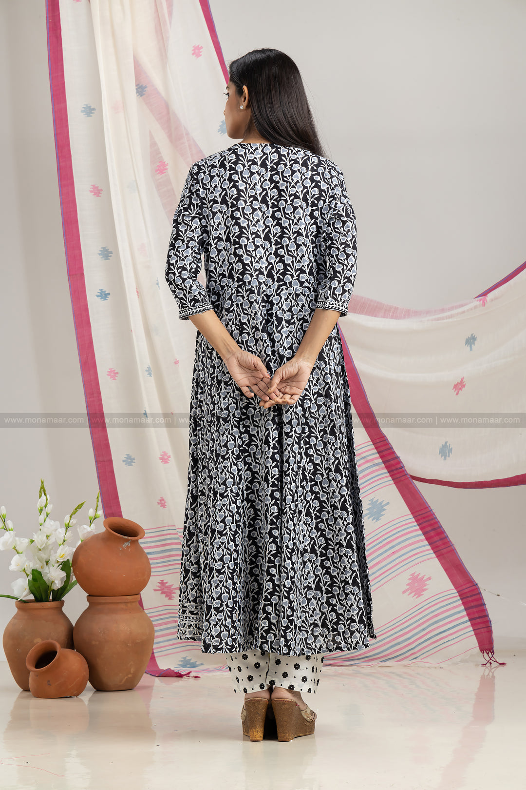 Black Printed Jaipur Kurti Set