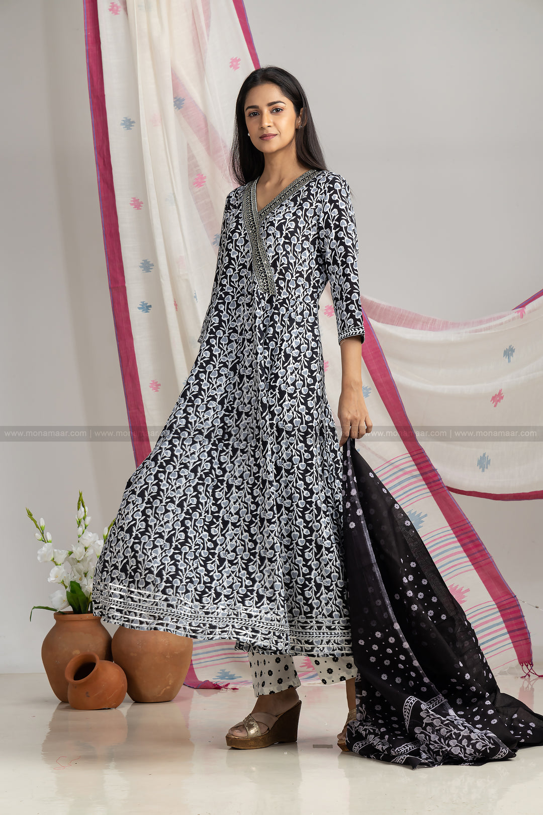 Black Printed Jaipur Kurti Set