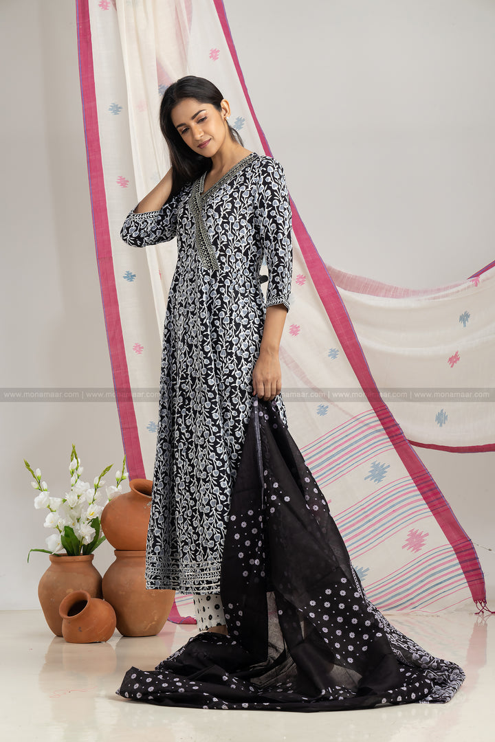 Black Printed Jaipur Kurti Set