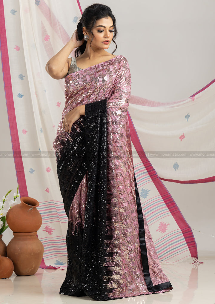 Coral Blush Sequin Saree