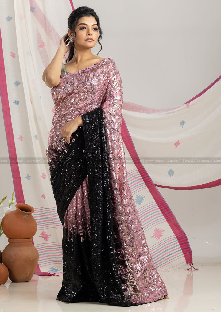 Coral Blush Sequin Saree