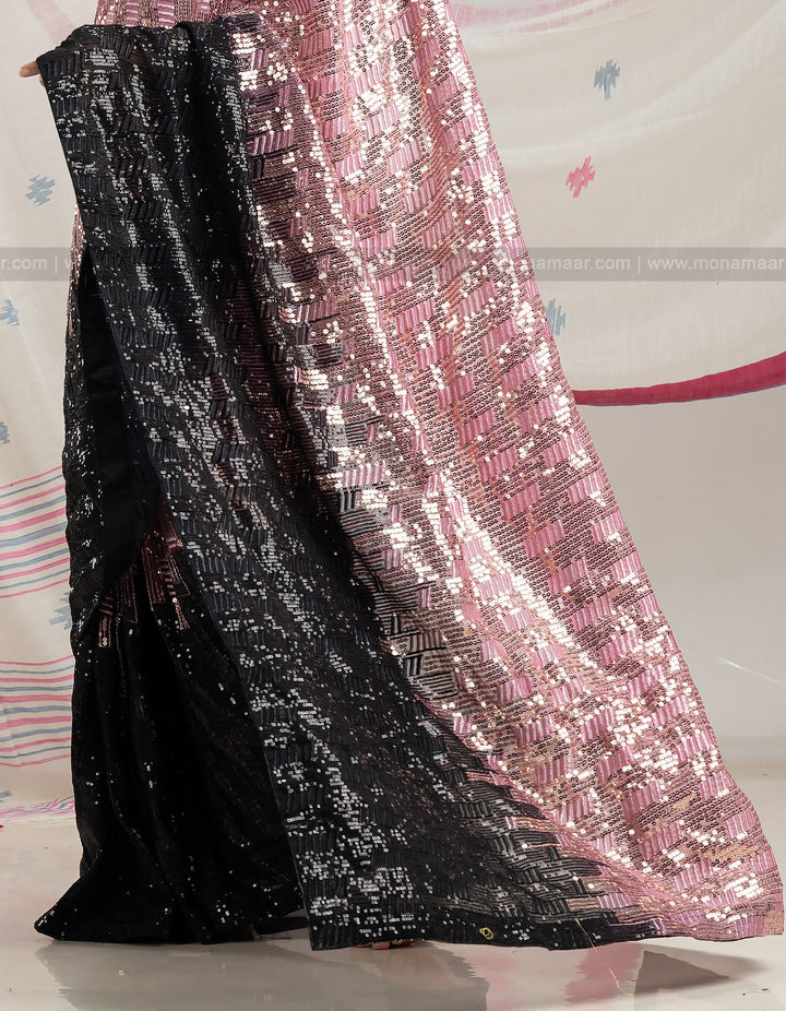 Coral Blush Sequin Saree