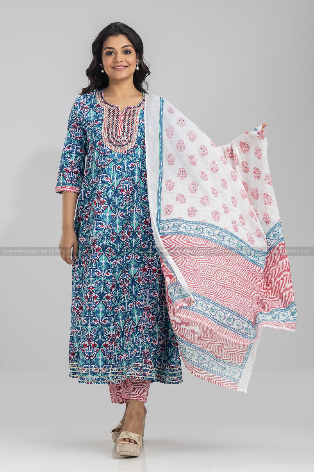 Sanganer Print Anarkali Kurti Set